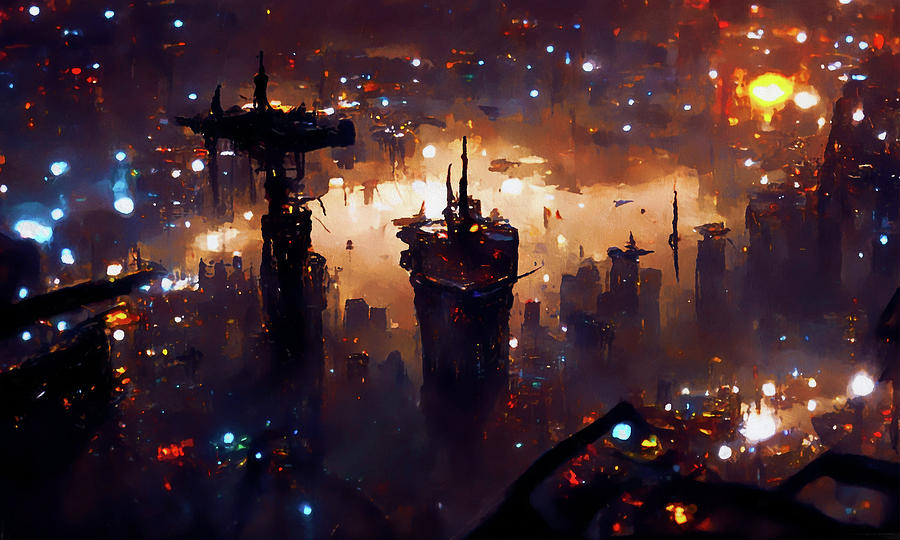Postcards from the Future - Cyberpunk Cityscape, 01 Painting by AM FineArtPrints