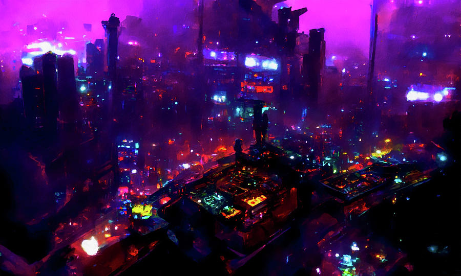 Postcards from the Future - Cyberpunk Cityscape, 02 Painting by AM FineArtPrints