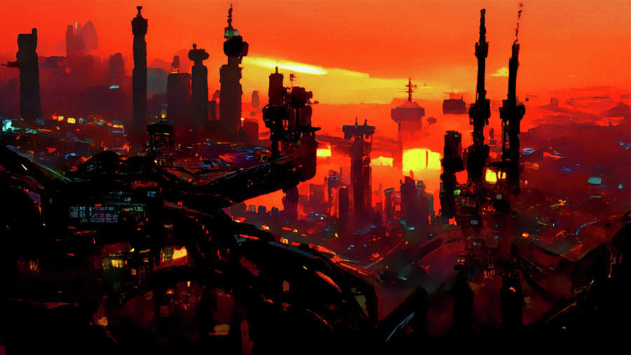 Postcards from the Future - Cyberpunk Cityscape, 03 Painting by AM FineArtPrints