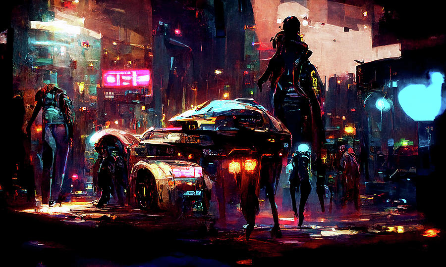 Postcards from the Future - Cyberpunk Street, 02 Painting by AM FineArtPrints