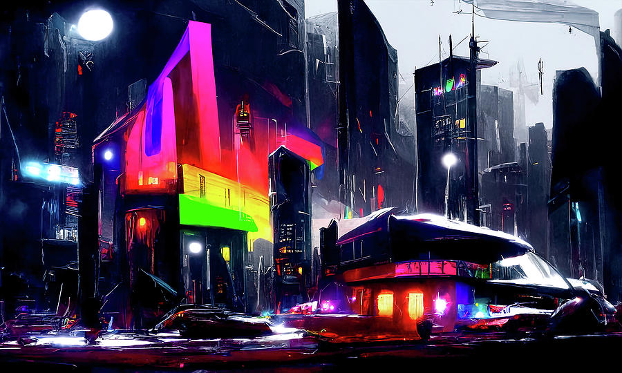 Postcards from the Future - Neon City, 01 Painting by AM FineArtPrints