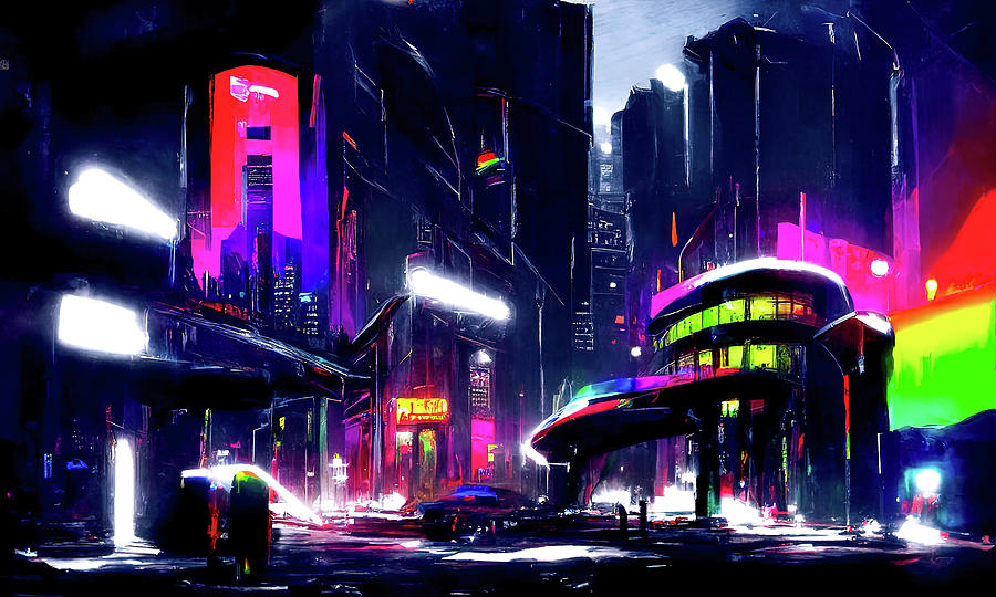 Postcards from the Future - Neon City, 02 Painting by AM FineArtPrints
