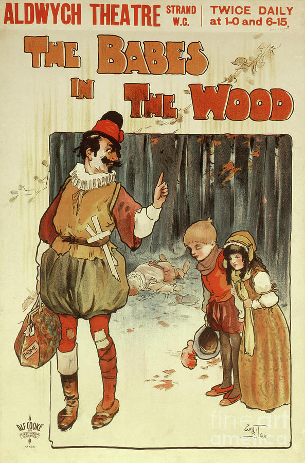 Poster advertising a performance of The Babes in the Wood at the Aldwych Theater Painting by English School