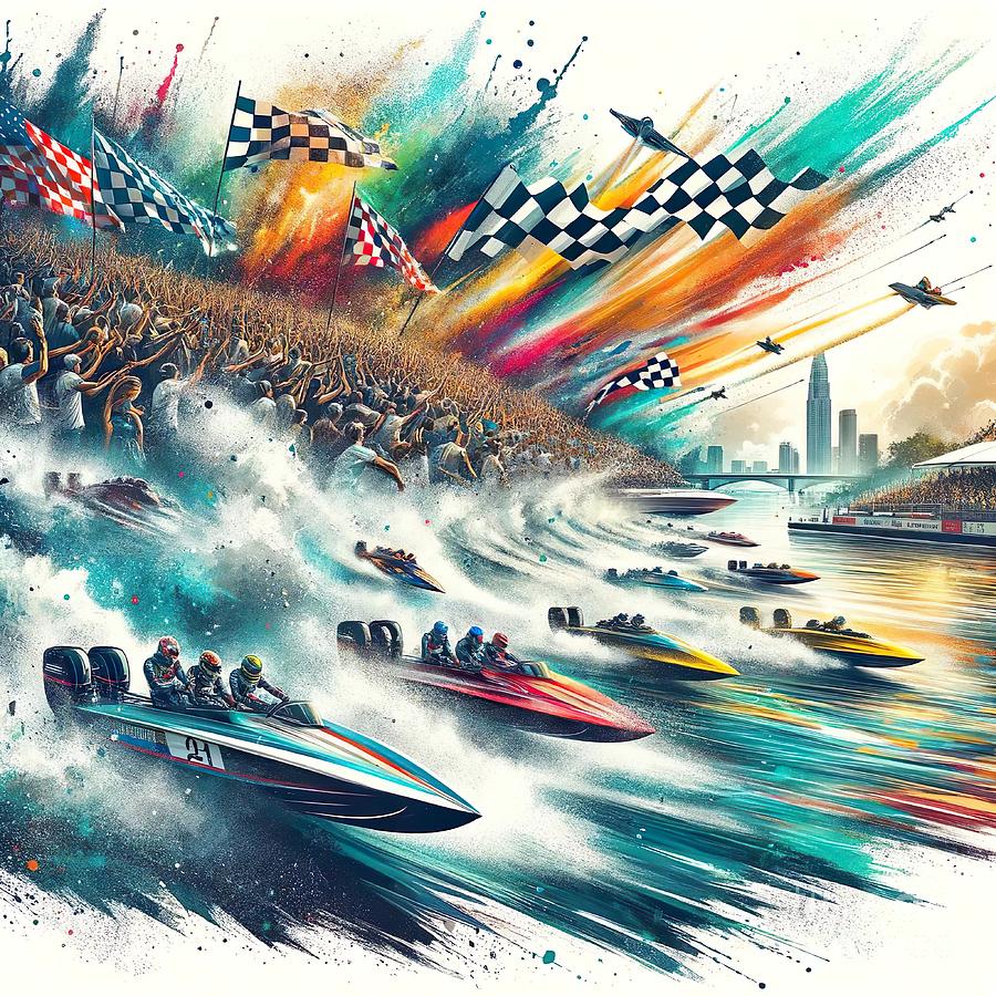 Boat Racing Digital Art - Poster collage of boat racing -1 by Movie World Posters
