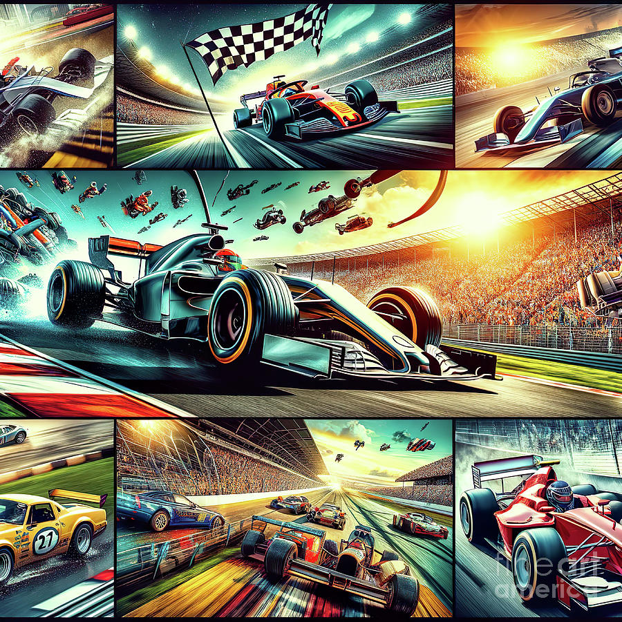 Motorsport Racing Digital Art - Poster collage of motorsport racing -3 by Movie World Posters