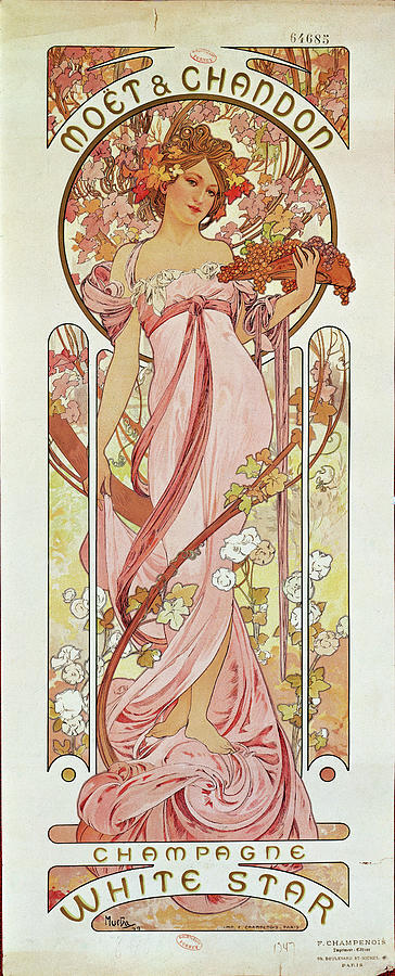 Poster for White Star Champagne by Moet et Chandon. Poster,1889. Painting  by Alphonse Mucha -1860-1939- - Fine Art America