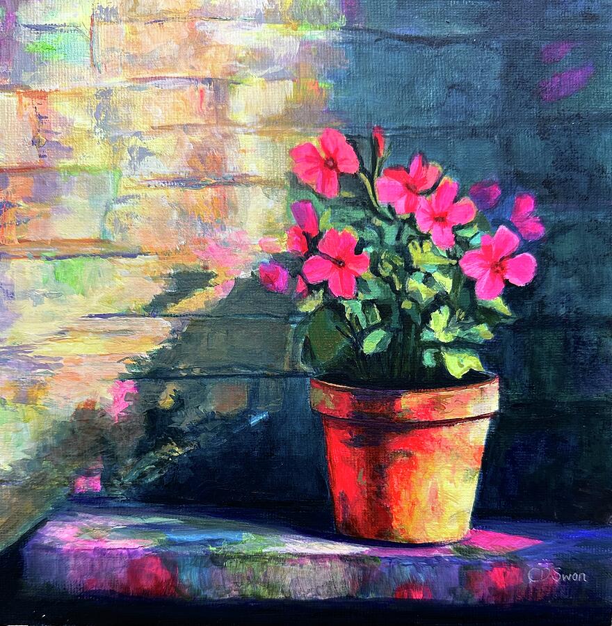 Pot of Pink Flowers Painting by Caroline Swan Pot of Pink Flowers Painting by Caroline Swan