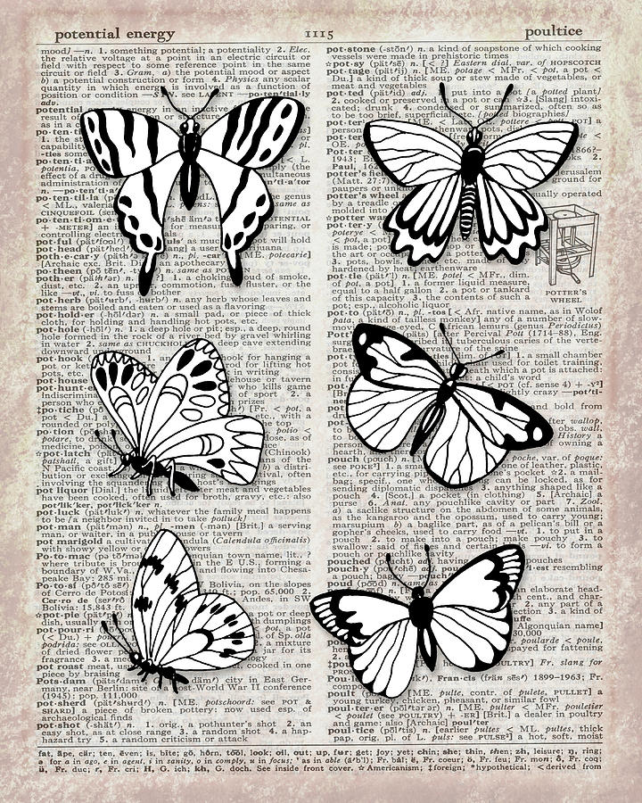 Potential Energy Of Butterfly Effect Dictionary Page Art I Painting by Irina Sztukowski