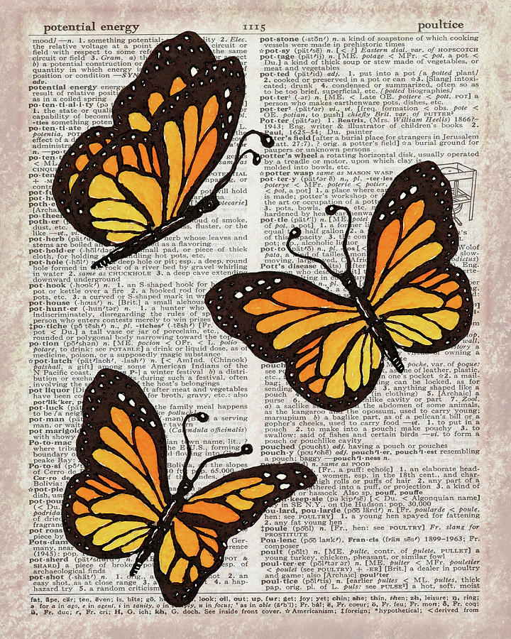 Potential Energy Of Butterfly Effect Dictionary Page Art V Painting by Irina Sztukowski
