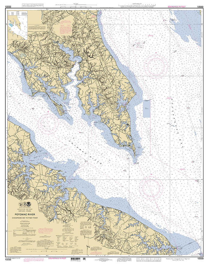 Potomac River Chesapeake Bay to Piney Point, NOAA Chart 12233 Digital Art by Nautical Chartworks