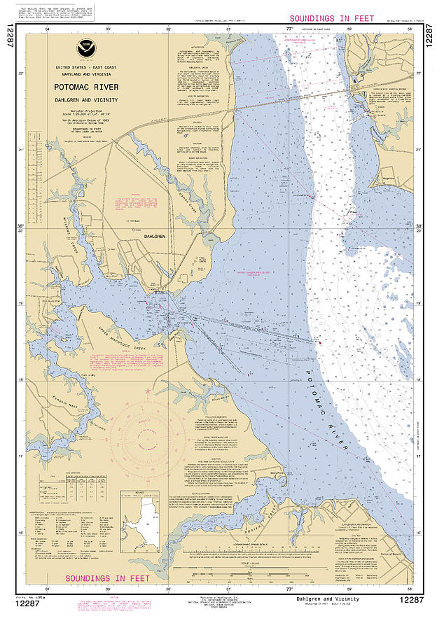 Potomac River Dahlgren and Vicinity, NOAA Chart 12287 Digital Art by Nautical Chartworks