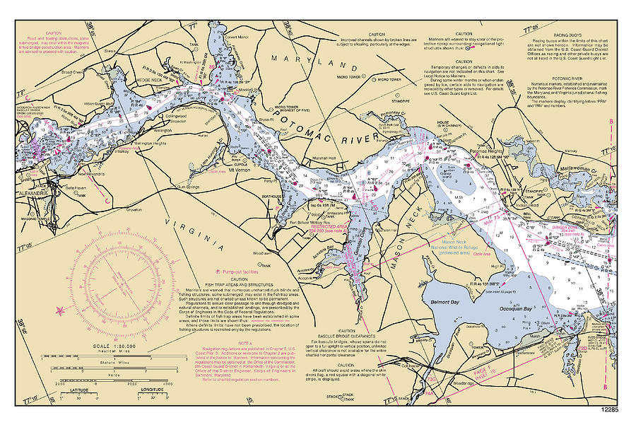 Potomac River District of Columbia, Mason Neck, NOAA Chart 12285_15 Digital Art by Nautical Chartworks