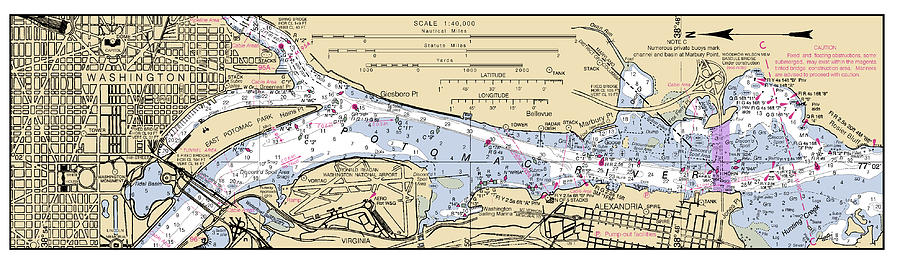 Potomac River District of Columbia, Washington and Alexandria, NOAA Chart 12285_14 Digital Art by Nautical Chartworks