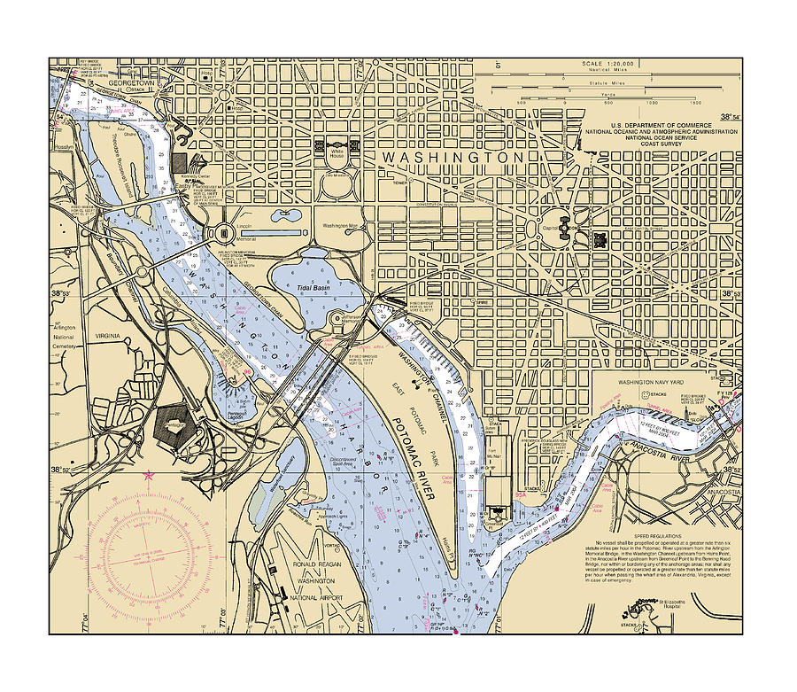 Potomac River District of Columbia, Washington, NOAA Chart 12285_12 Digital Art by Nautical Chartworks