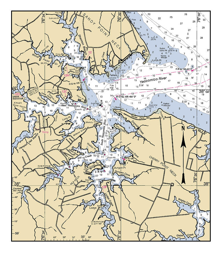 Potomac River District of Columbia, Yeocomico River,  NOAA Chart 12285_5 Digital Art by Nautical Chartworks