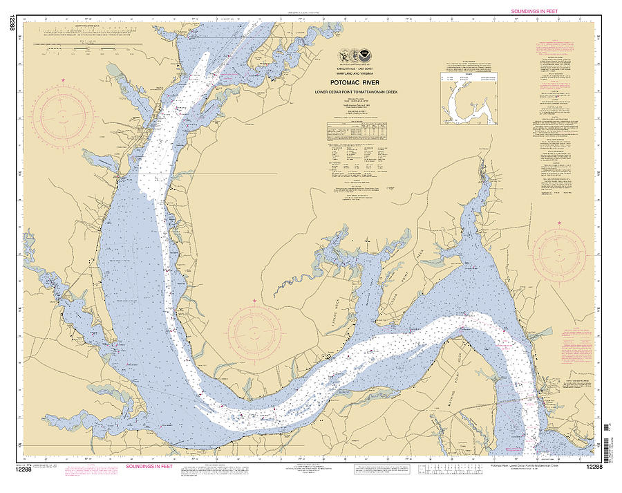 Potomac River Lower Cedar Point to Mattawoman Creek, NOAA Chart 12288 Digital Art by Nautical Chartworks