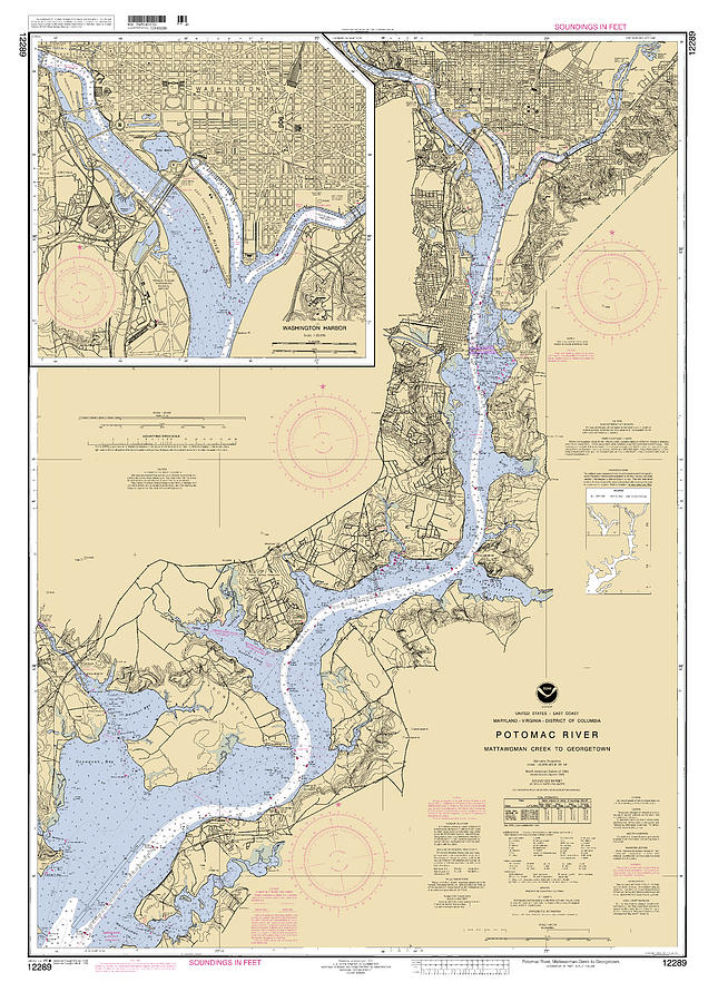 Potomac River Mattawoman Creek to Georgetown, NOAA Chart 12289 Digital Art by Nautical Chartworks