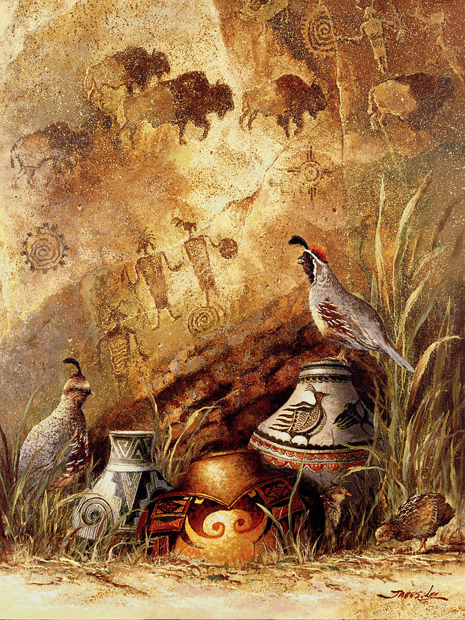 Pots and Quails Painting by James Lee