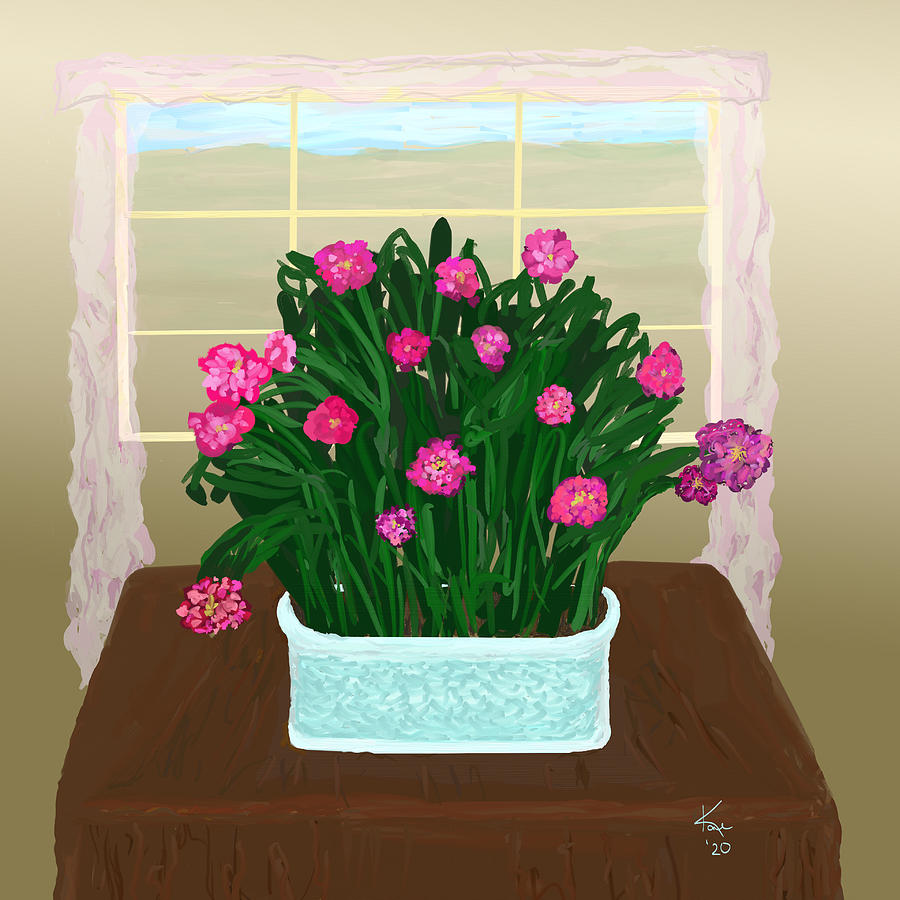Potted Flowers By A window Digital Art by Kae Cheatham