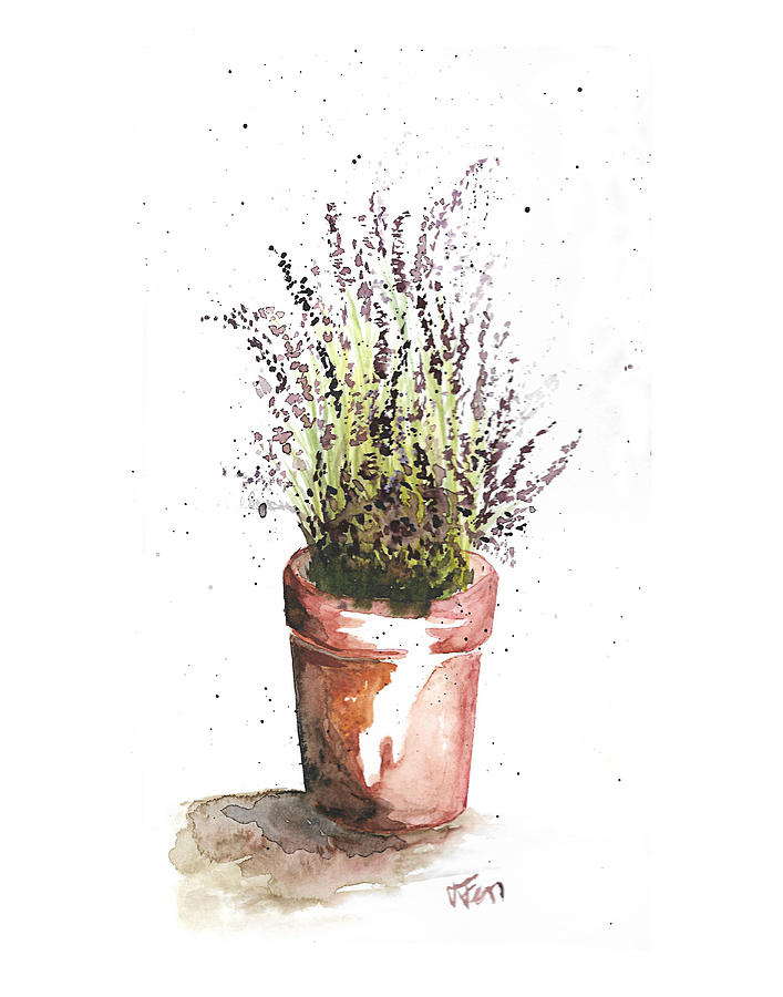Potted Lavender Painting by Tatiana Fess