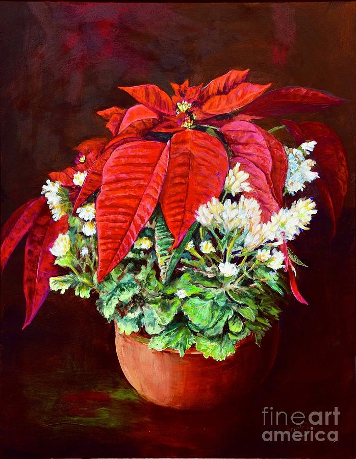 Flower Painting - Potted Poinsettia by AnnaJo Vahle
