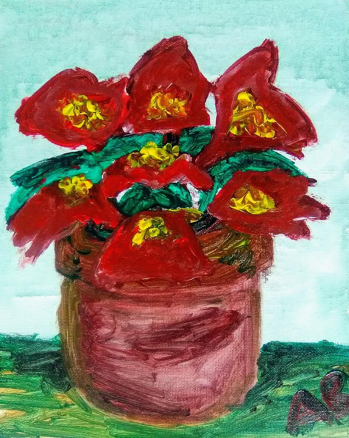 Potted Poinsettias Painting by Andrew Blitman