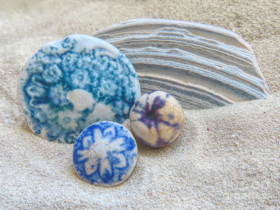 Pottery knobs sea glass Photograph by Janice Drew