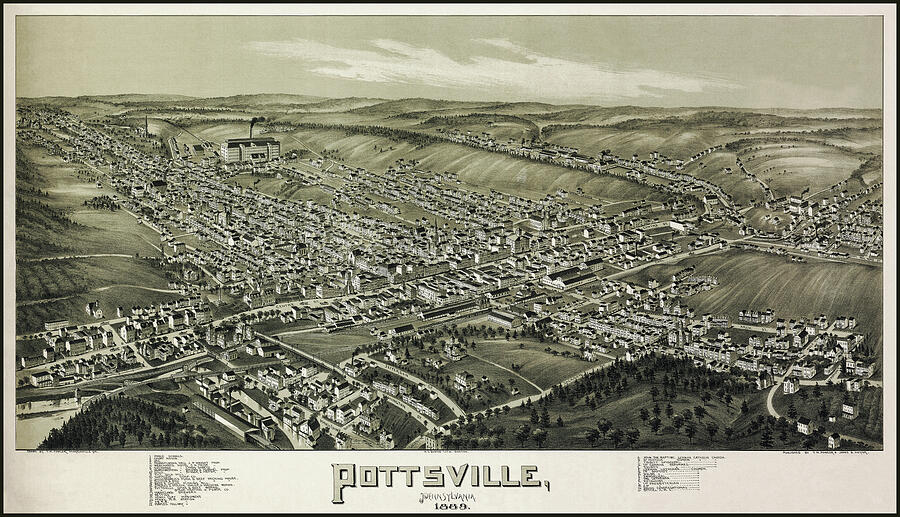 Pottsville Pennsylvania Vintage Map Birds Eye View 1889 Photograph by ...