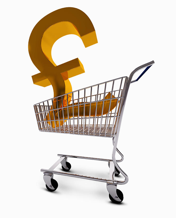 Pound symbol in shopping trolley Photograph by Fusion