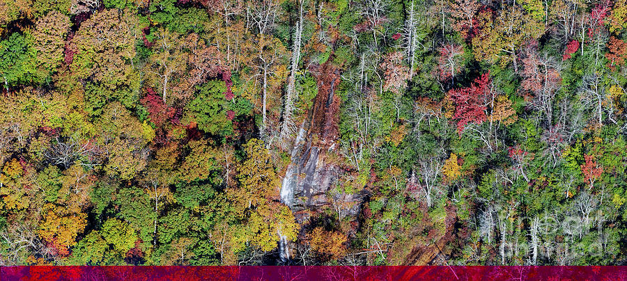 Poundingmill Branch Falls with Autumn Colors Aerial View in Western North Carolina Photograph by David Oppenheimer