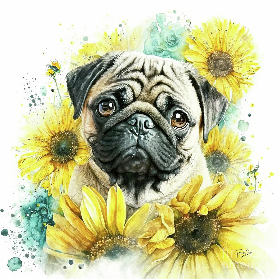 Pouty Pug Painting by Tina LeCour