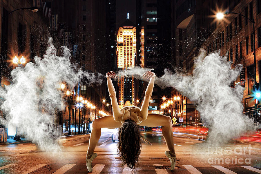 Powder dancing in an urban background v1 Photograph by Eran Turgeman Prints