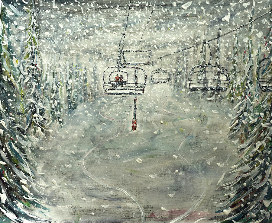 Powder Snow and a Lonely Chair Lift to Heaven Painting by Pete Caswell