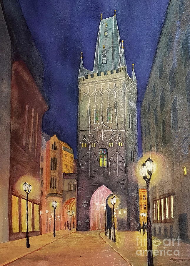 Powder Tower-Prague Painting by Petra Burgmann