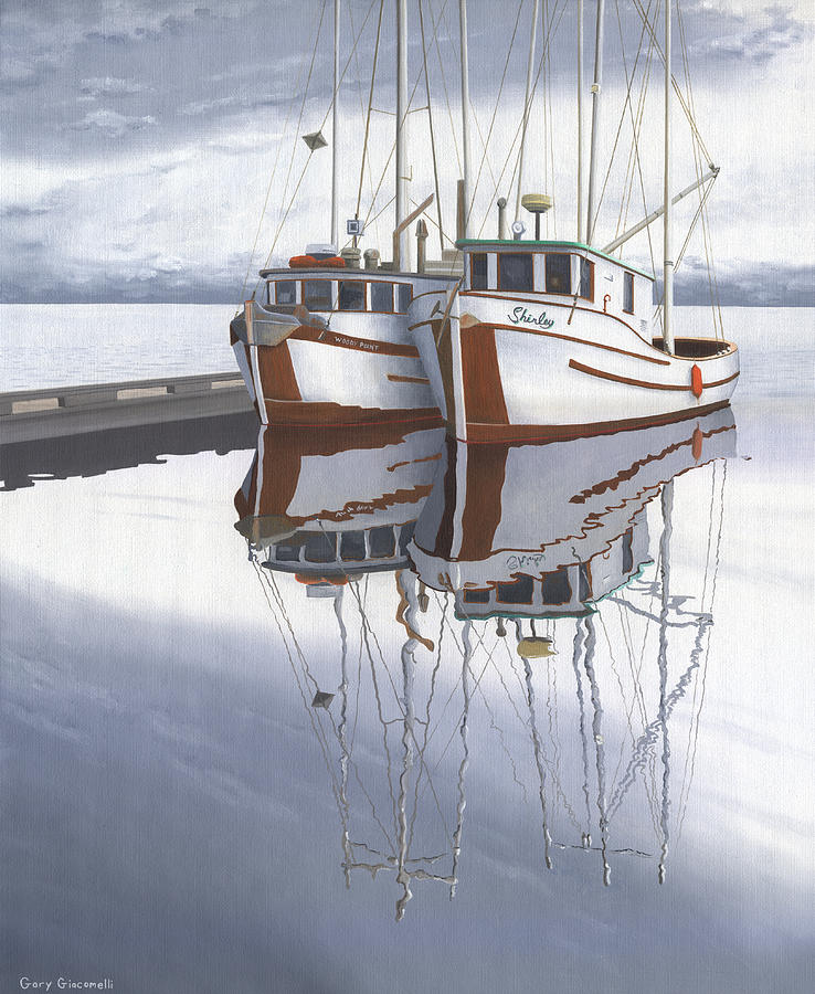 Powell River fishing boats Painting by Gary Giacomelli