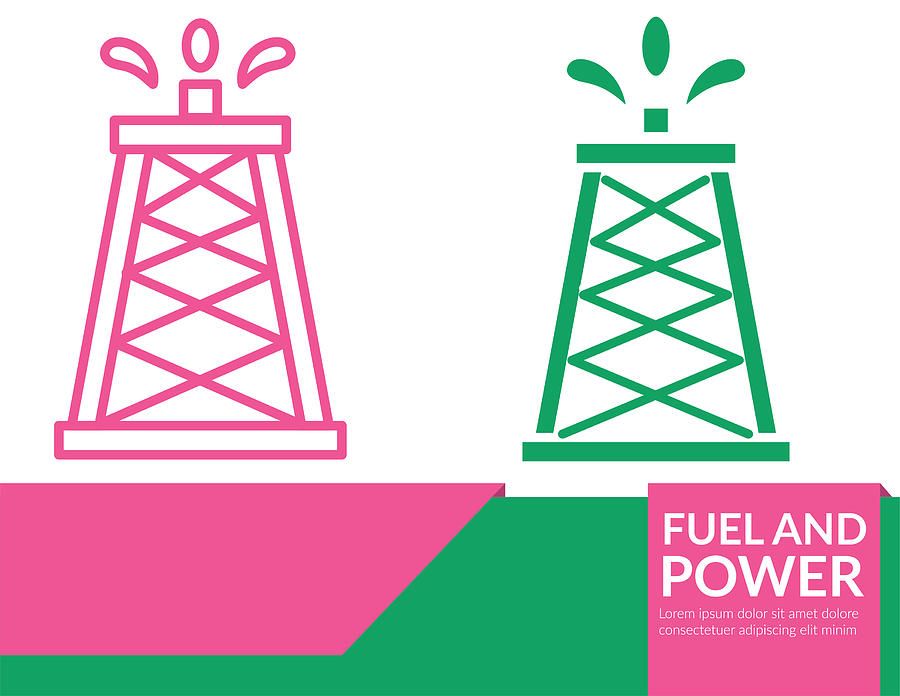 Power and Fuel Icon Banner - Oil Tower Drawing by Jon Wightman