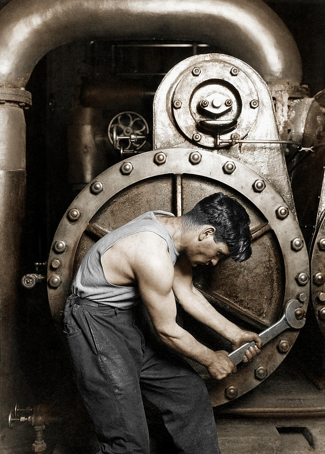Power House Mechanic 1920 - Lewis Hine - Colorized Photograph by War Is Hell Store