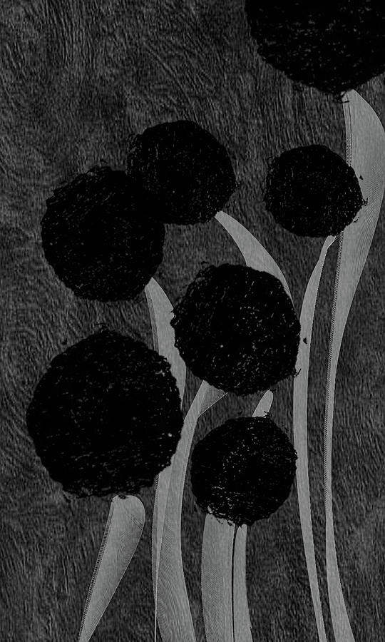 Power of Black No. 21 - Modern Flowers Abstract Art Painting by Lourry Legarde