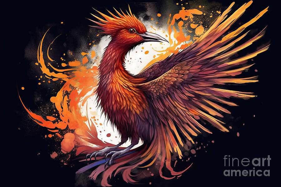 Phoenix Painting - Powerful Phoenix Vector Art for Your Walls by N Akkash