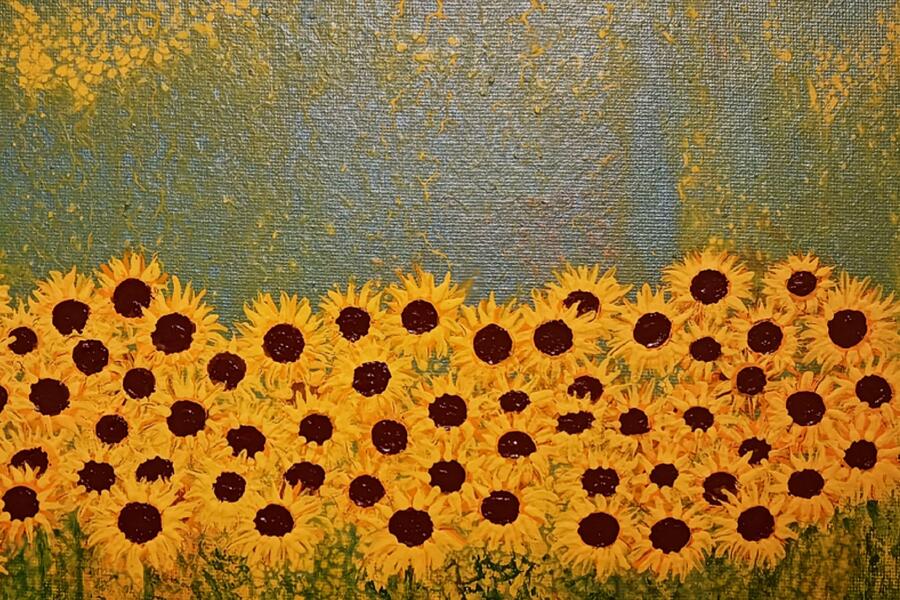 Field Of Sunflowers Painting - Powerfully alive - Sunflowers  by Laura Vanatka