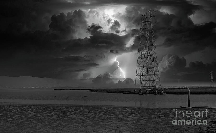 Powerline Lightning Baylands California Photograph by Chuck Kuhn