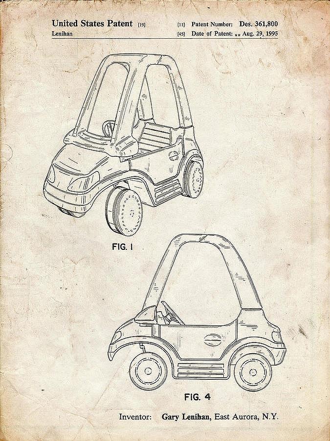 Vintage Mixed Media - Pp816 Vintage Parchment Fisher Price Toy Car Patent Poster Cole Borders by Car Lover