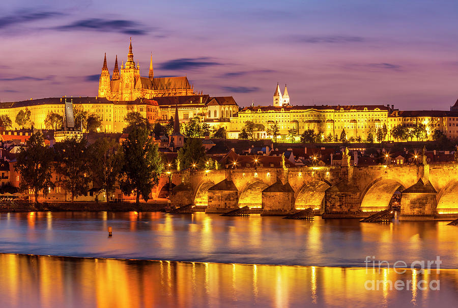 Prague castle and St Vitus cathedral at night Photograph by Neale And Judith Clark