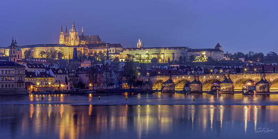 Prague Castle District And Charles Bridge Across The Vitava River Photograph by Steven Sparks