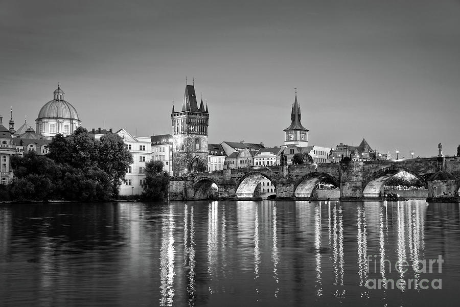 Prague cityscape, black and white Photograph by Delphimages Photo Creations