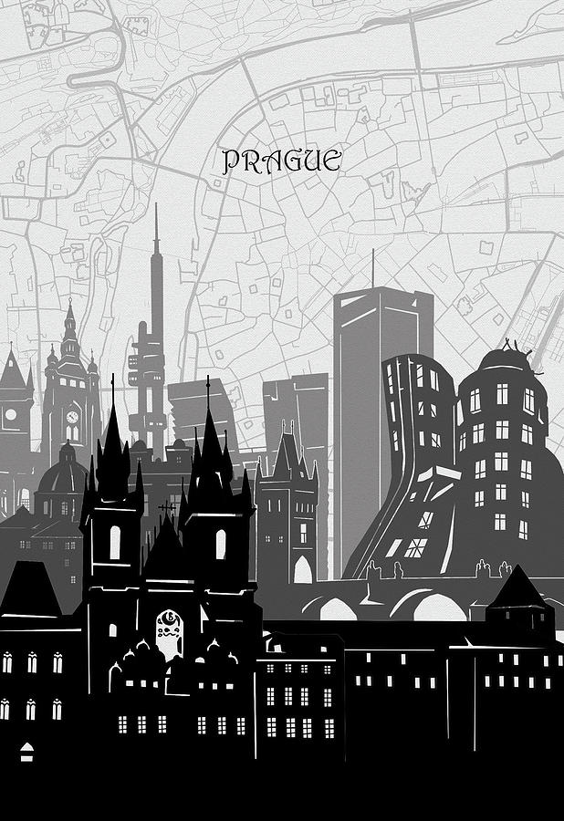 Prague Cityscape Map Digital Art