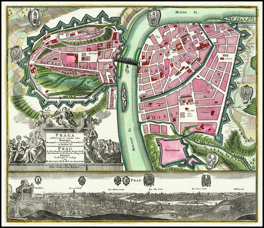 Vintage Photograph - Prague Czech Republic Vintage Historical Map 1730 by Carol Japp