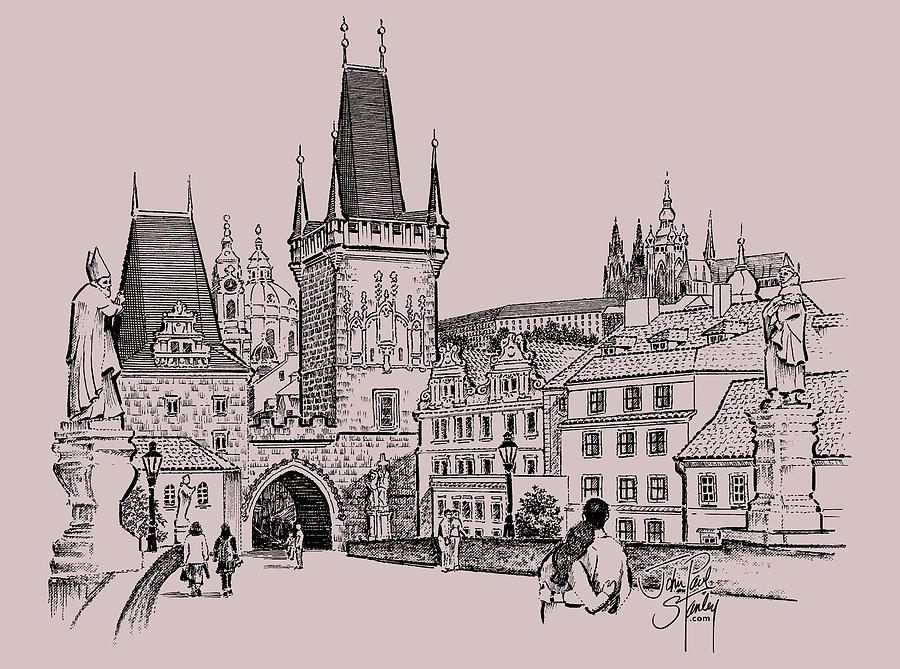 Prague, Czechia - Transparent Background Drawing by John Paul Stanley