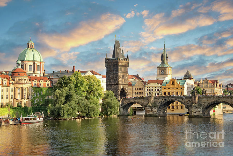 Prague golden hour Photograph by Delphimages Photo Creations