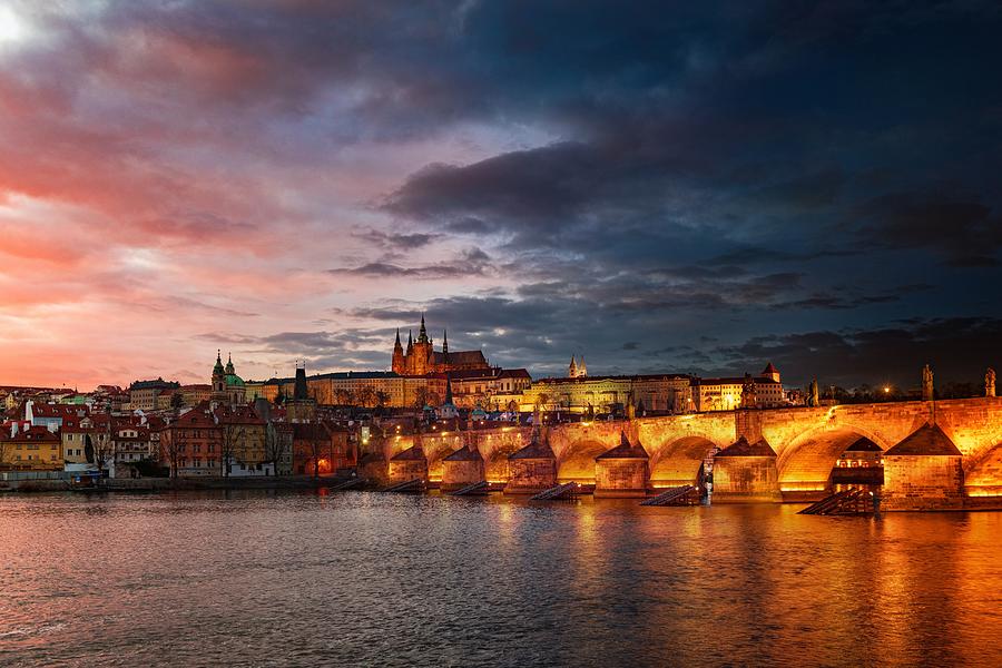 Prague skyline day night Photograph by Songquan Deng